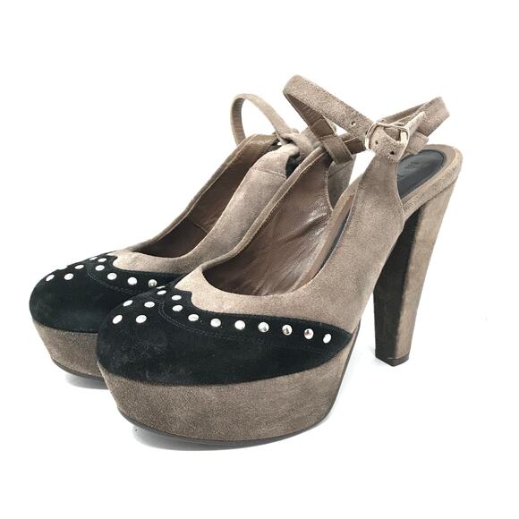 Marni Womens Size 37 US Size 7 Platform Suede Studded Ankle Strap Heels Brown - Picture 3 of 5